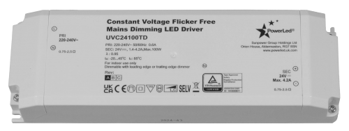 100W 24VDC 1.4 ~ 4.2A IP20 Triac Dimmable LED Driver