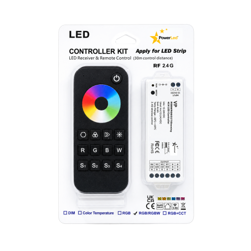 12-24VDC 4-Channel RGBW RF LED Controller Kit with Touch Wheel Remote