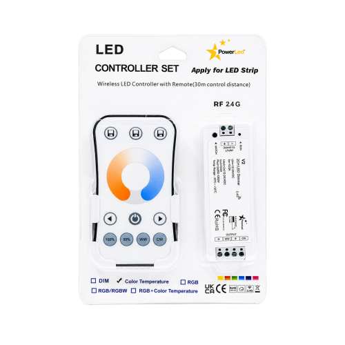 12-24VDC Dual Colour CCT RF LED Controller Kit with Touch Wheel Remote