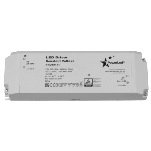 150W 12VDC 0 ~ 12.5A IP20 Rated Constant Voltage LED Driver