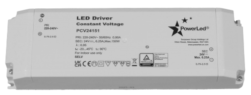 150W 24VDC 0 ~ 6.25A IP20 Rated Constant Voltage LED Driver